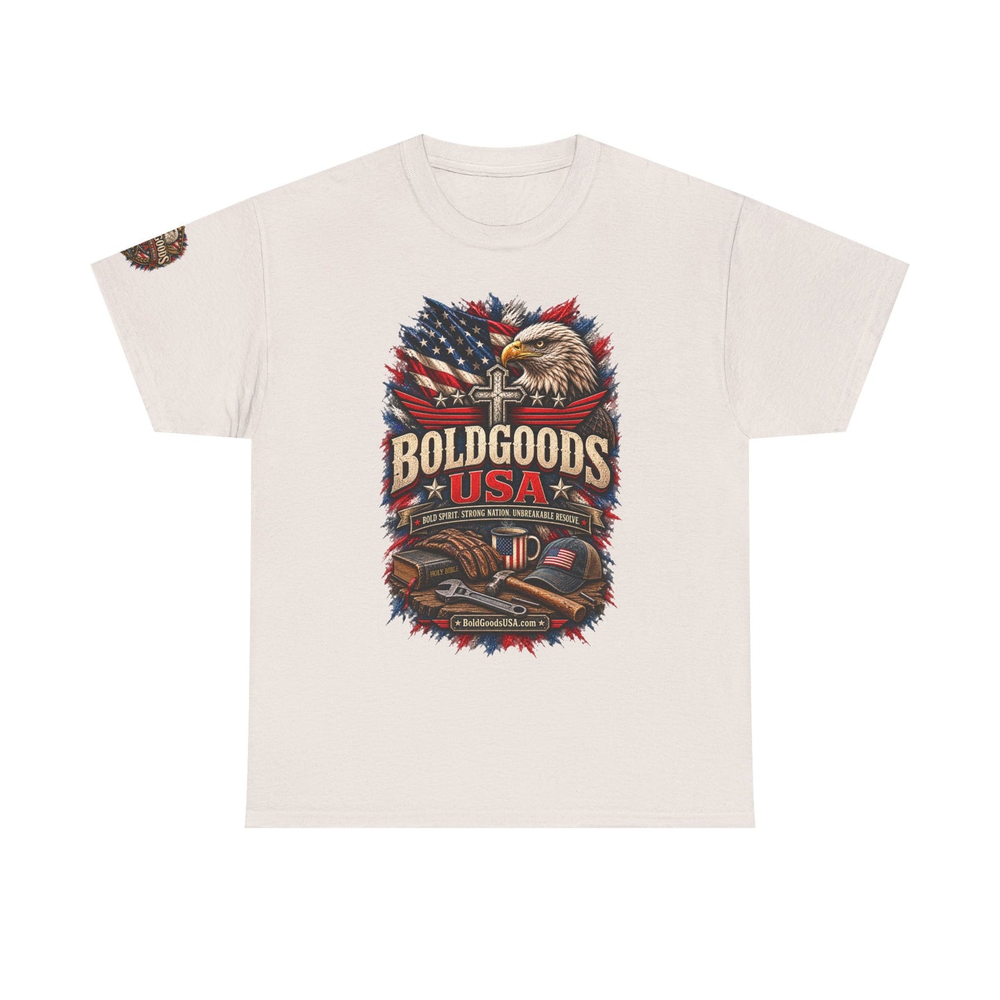Boldgoods USA Eagle – Patriotic Graphic T-Shirt | Front Print + Sleeve Logo