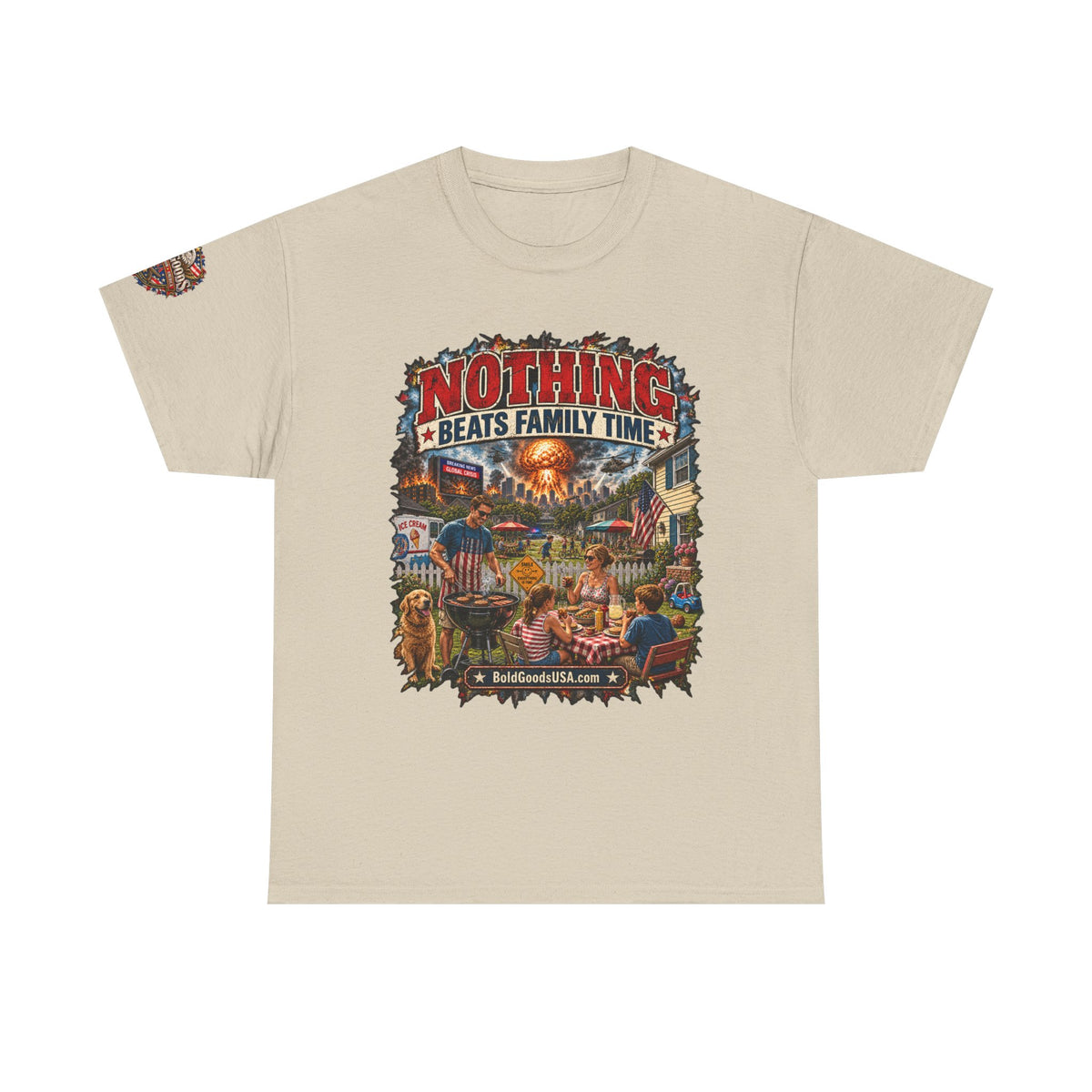 Nothing Beats Family Time – Front Print + Sleeve Logo T-Shirt