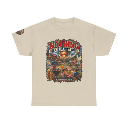 Nothing Beats Family Time – Front Print + Sleeve Logo T-Shirt