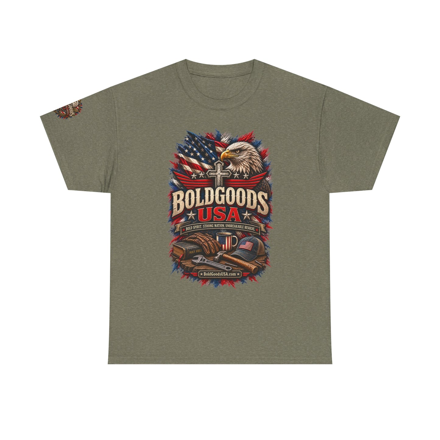Boldgoods USA Eagle – Patriotic Graphic T-Shirt | Front Print + Sleeve Logo
