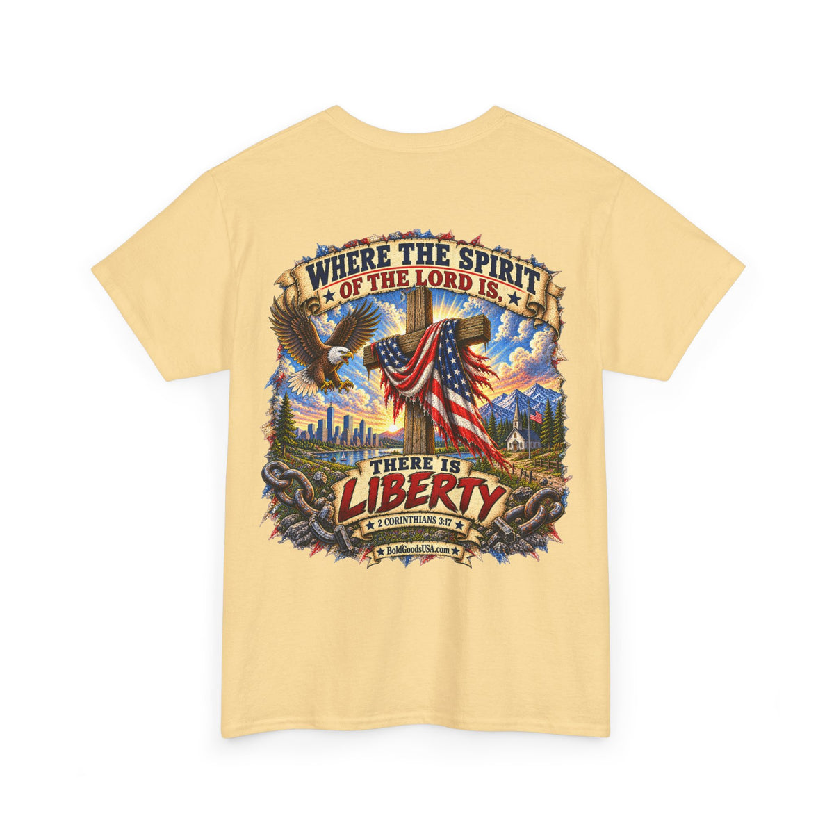 Where the Spirit of the Lord Is, There Is Liberty – Christian Graphic T-Shirt | Back Print + Chest Logo