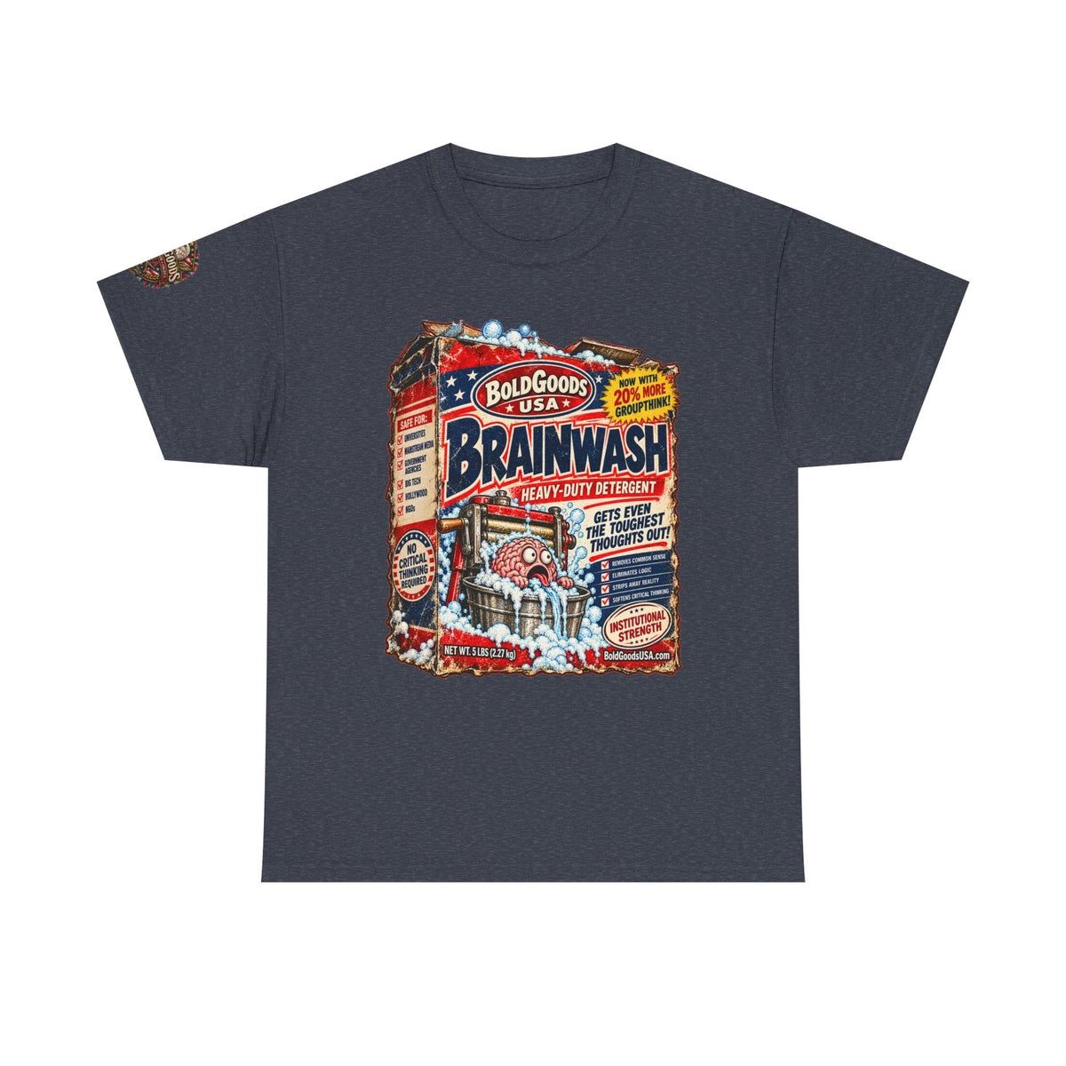 Brainwash Political Satire T-Shirt | Front Print + Sleeve Logo