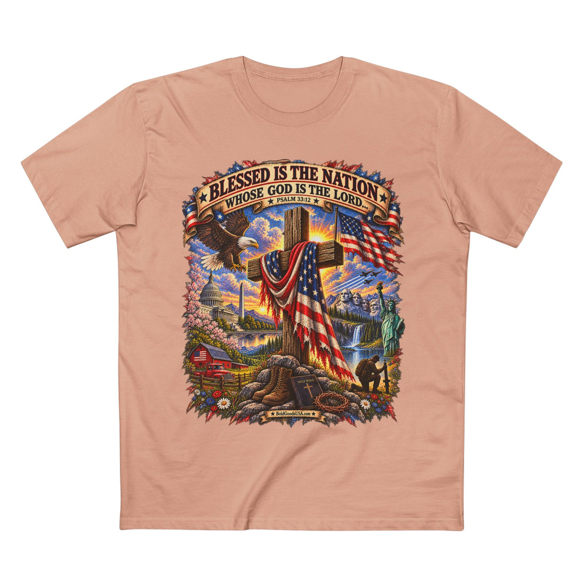 Blessed Is The Nation – Christian Patriotic Graphic T-Shirt | Front Print