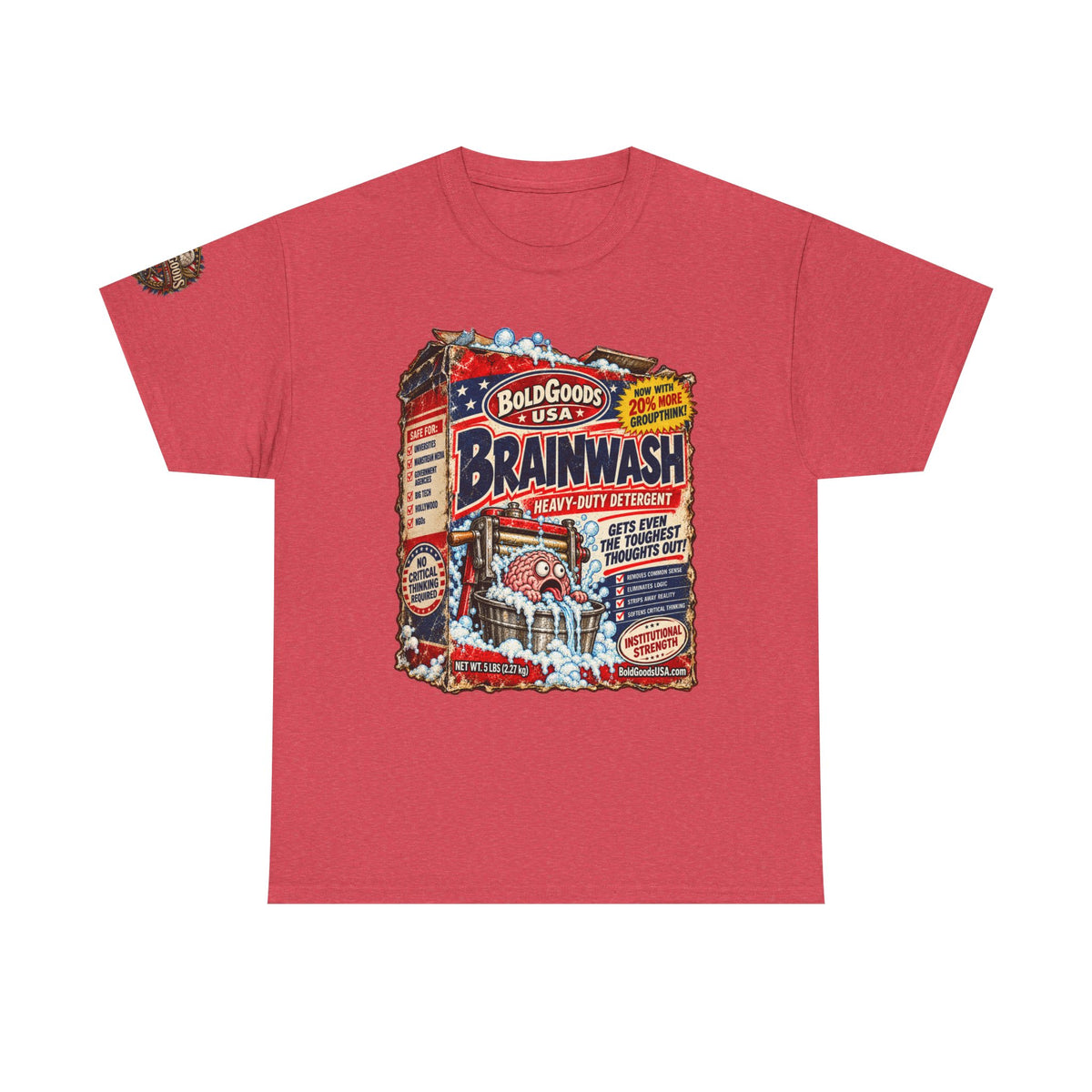 Brainwash Political Satire T-Shirt | Front Print + Sleeve Logo