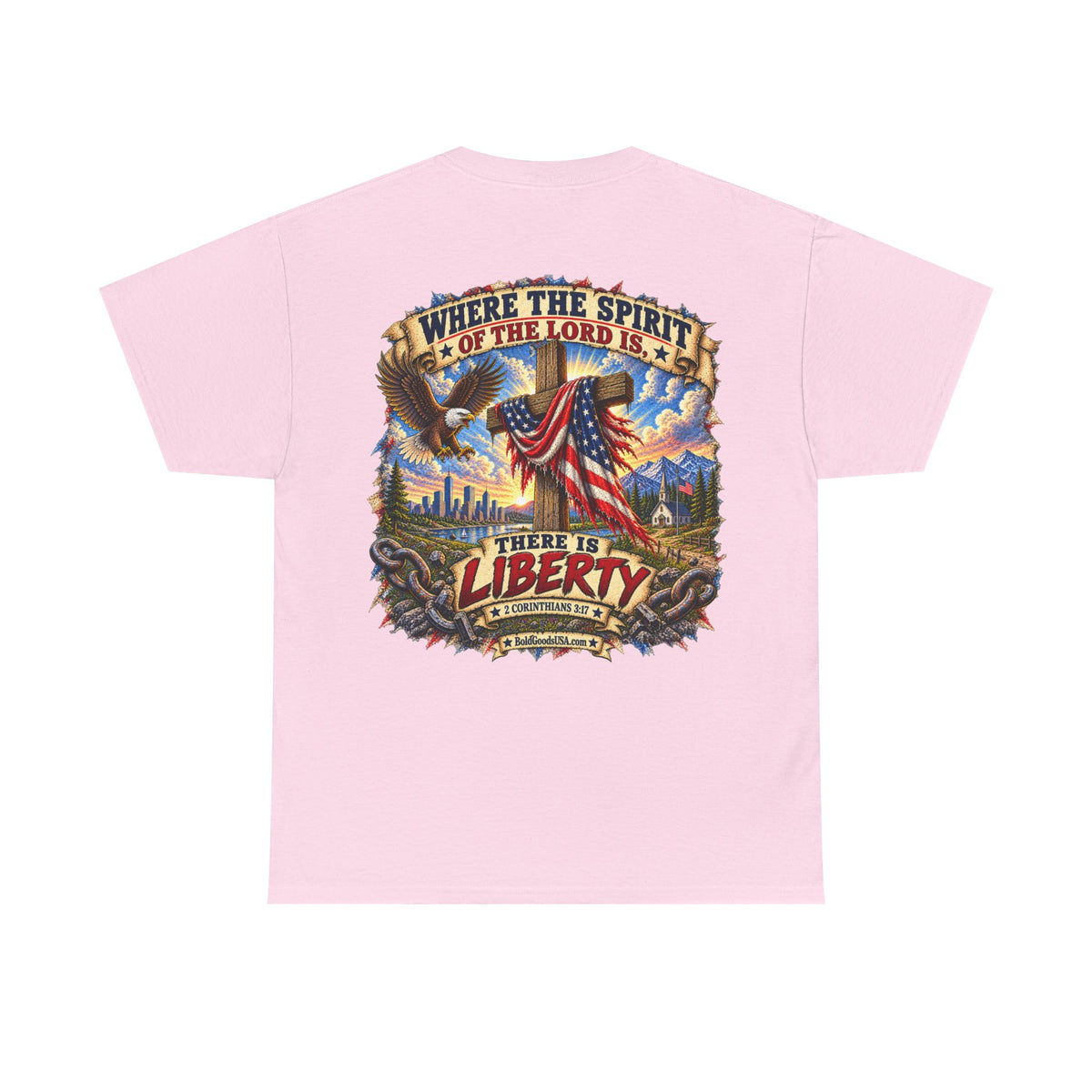 Where the Spirit of the Lord Is, There Is Liberty – Christian Graphic T-Shirt | Back Print + Chest Logo