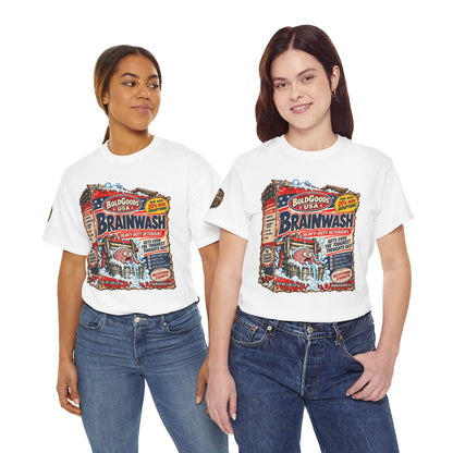 Brainwash Political Satire T-Shirt | Front Print + Sleeve Logo