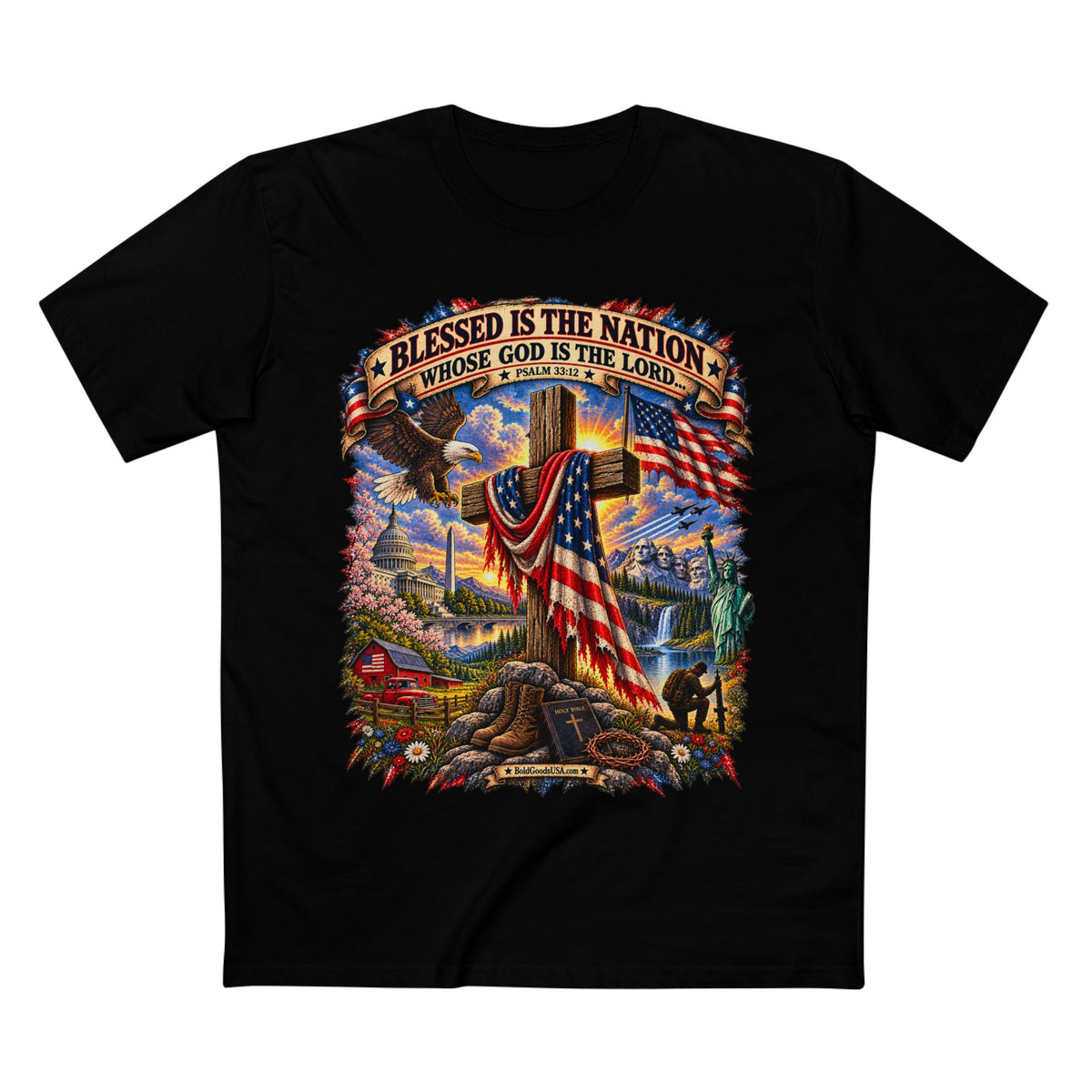Blessed Is The Nation – Christian Patriotic Graphic T-Shirt | Front Print