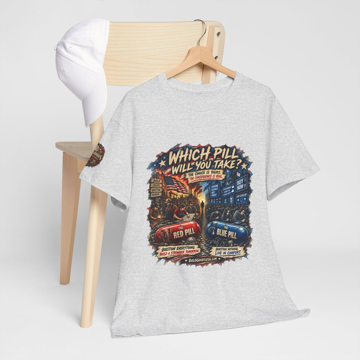 Red or Blue Pill –  Graphic T-Shirt | Front Print + Sleeve Logo