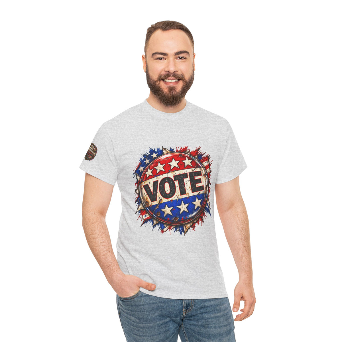 Vote Retro - Patriotic Graphic T-Shirt | Front Print + Sleeve Logo