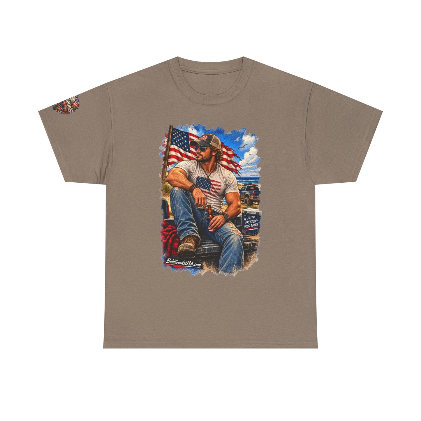 American Patriot Graphic T-Shirt | Front Print + Sleeve Logo