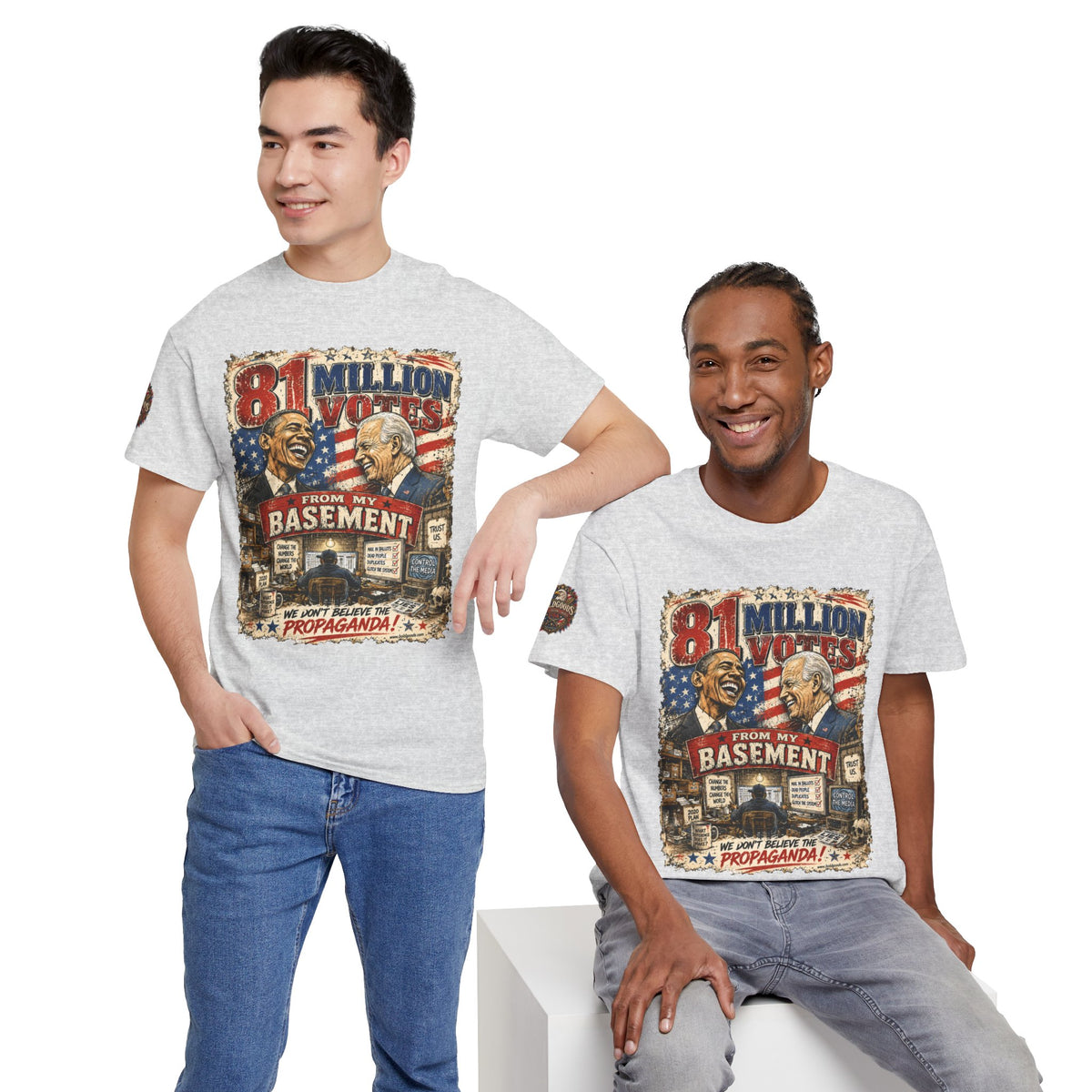 81 Million Votes - Political Satire Graphic T-Shirt | Front Print + Sleeve Logo