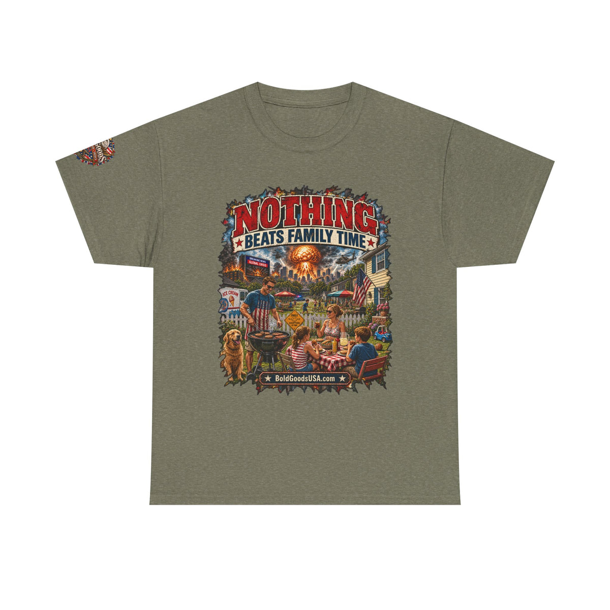 Nothing Beats Family Time – Front Print + Sleeve Logo T-Shirt
