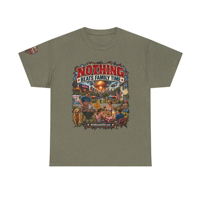 Nothing Beats Family Time – Front Print + Sleeve Logo T-Shirt