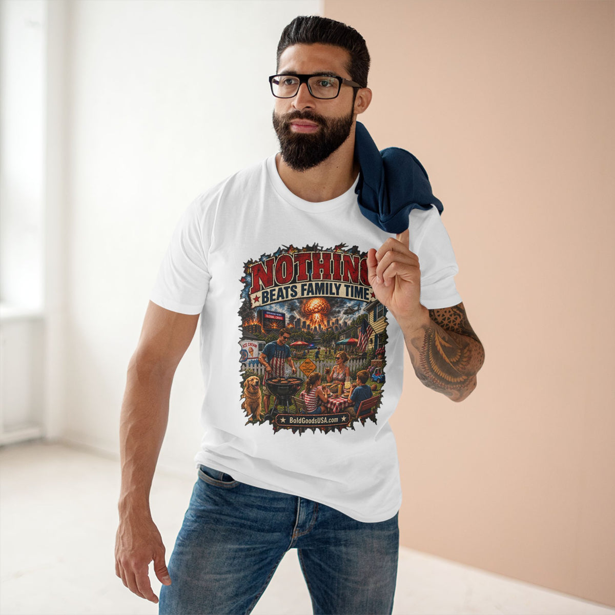 Nothing Beats Family Time – Satire Graphic T-Shirt | Front Print