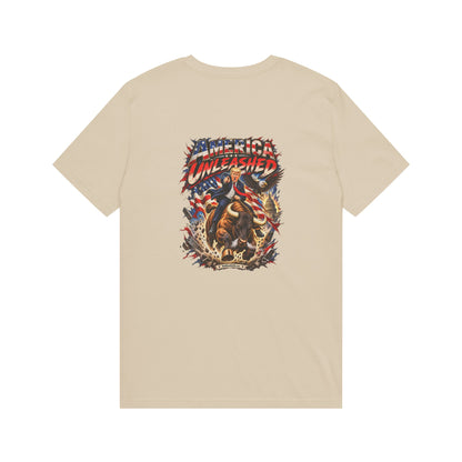 America Unleashed – Patriotic Graphic T-Shirt | Back Print + Chest Logo