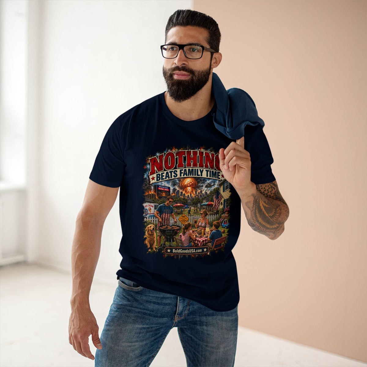 Nothing Beats Family Time – Satire Graphic T-Shirt | Front Print