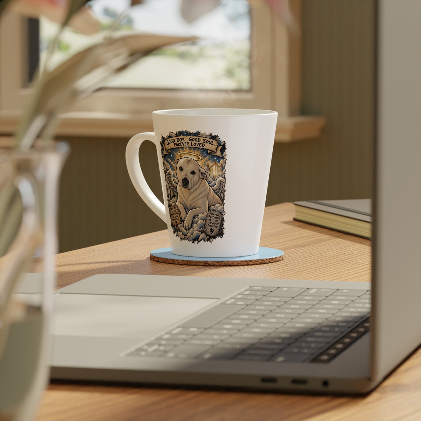 Latte Mug — 'Good Boy Forever' Memorial Dog Angel Coffee Cup, 12oz