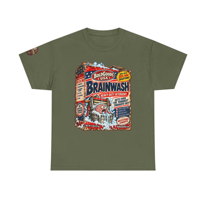 Brainwash Political Satire T-Shirt | Front Print + Sleeve Logo