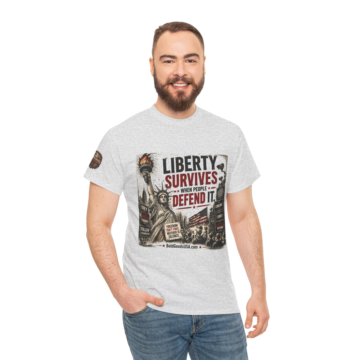 Freedom Isn't Free - Front Print + Sleeve Logo T-Shirt