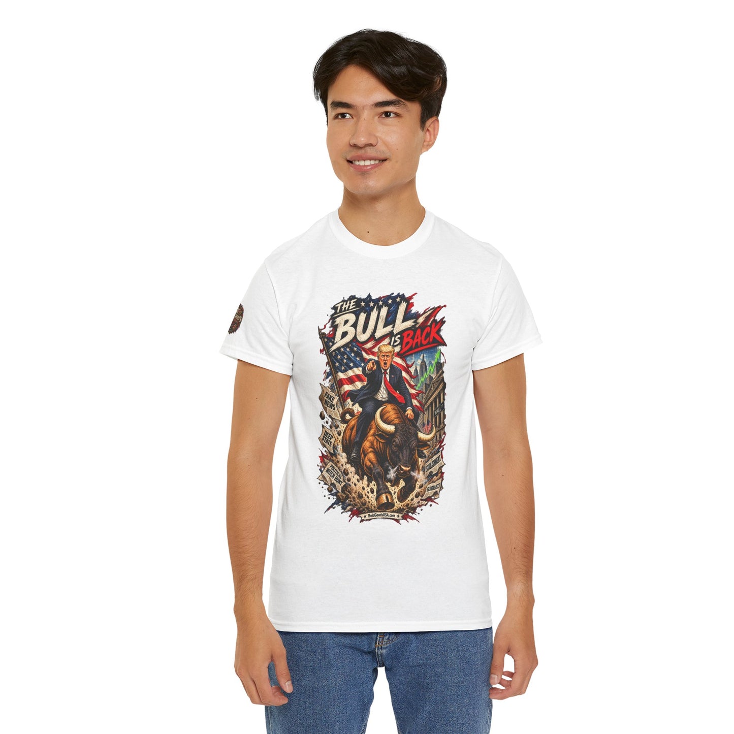 The Bull Is Back – Patriotic Graphic T-Shirt | Front Print + Sleeve Logo