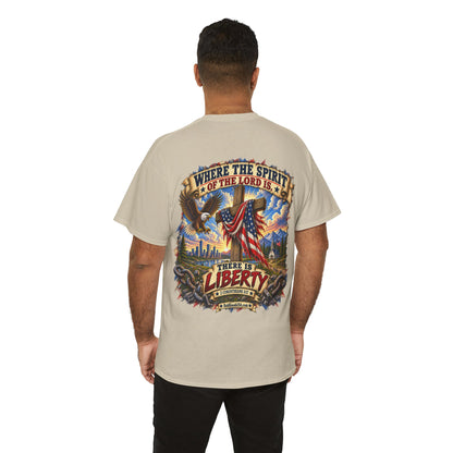 Where the Spirit of the Lord Is, There Is Liberty – Christian Graphic T-Shirt | Back Print + Chest Logo