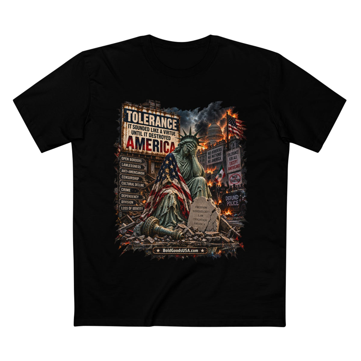 Tolerance – Political Satire Graphic T-Shirt | Front Print