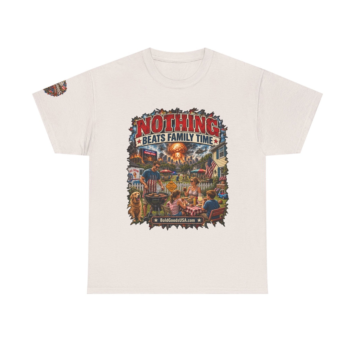 Nothing Beats Family Time – Front Print + Sleeve Logo T-Shirt