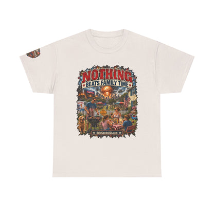 Nothing Beats Family Time – Front Print + Sleeve Logo T-Shirt