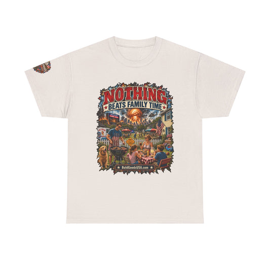 Nothing Beats Family Time – Front Print + Sleeve Logo T-Shirt