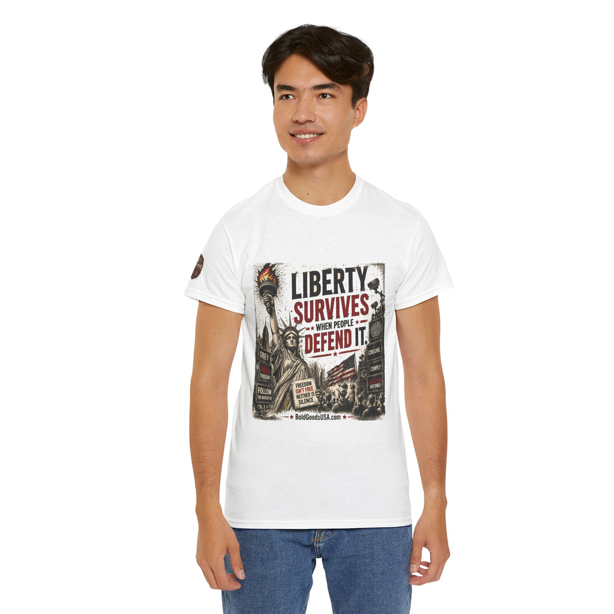 Freedom Isn't Free - Front Print + Sleeve Logo T-Shirt