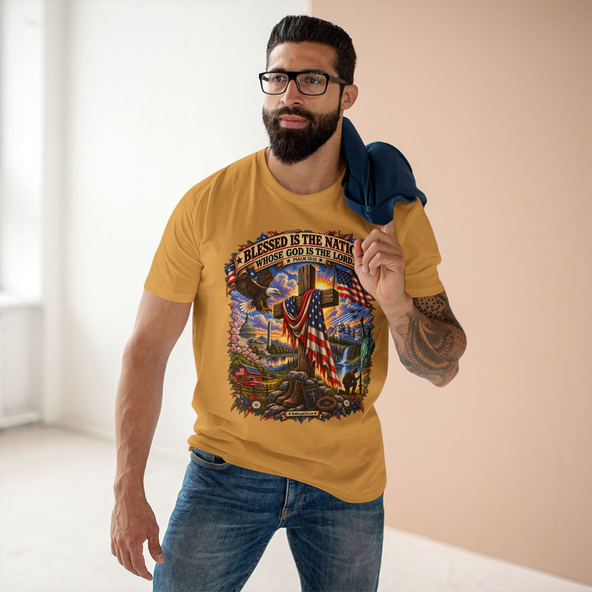 Blessed Is The Nation – Christian Patriotic Graphic T-Shirt | Front Print