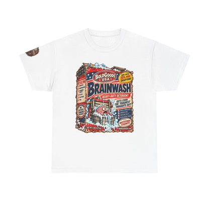 Brainwash Political Satire T-Shirt | Front Print + Sleeve Logo