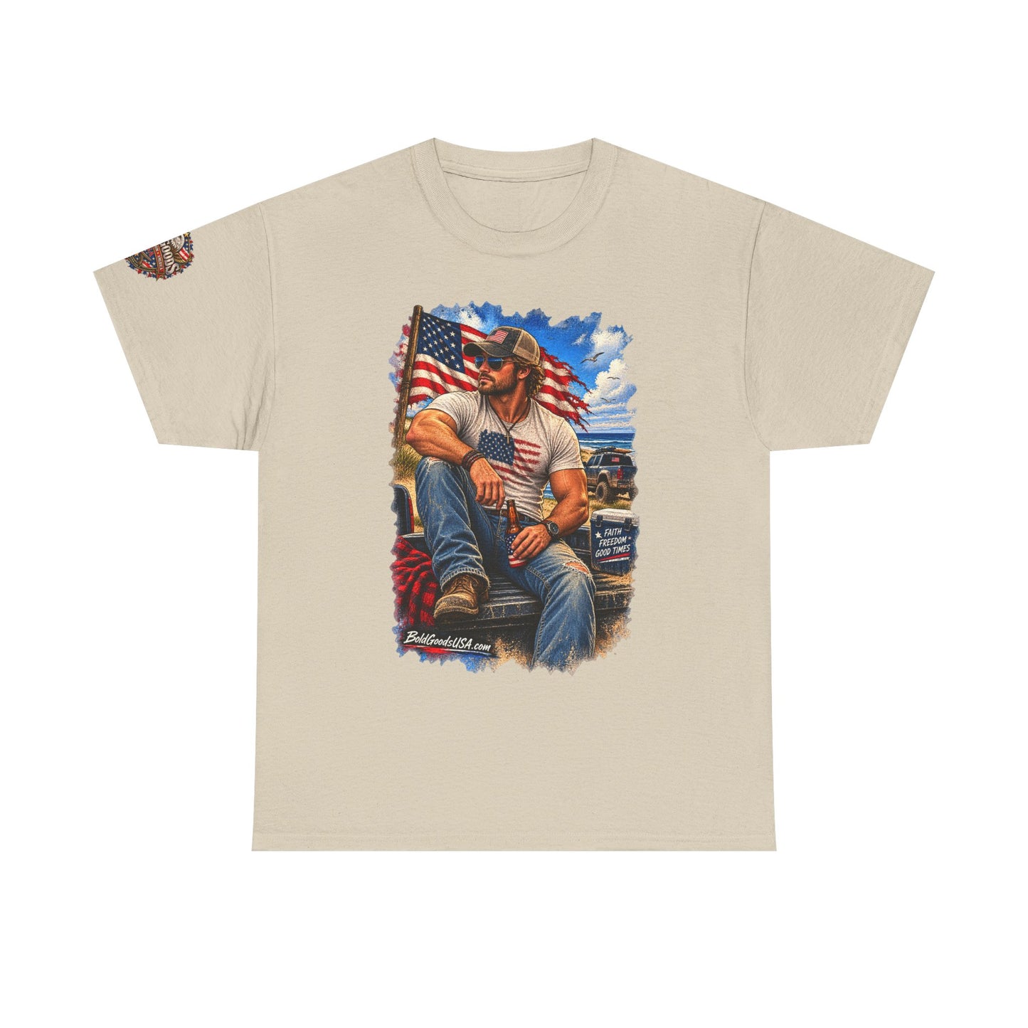 American Patriot Graphic T-Shirt | Front Print + Sleeve Logo