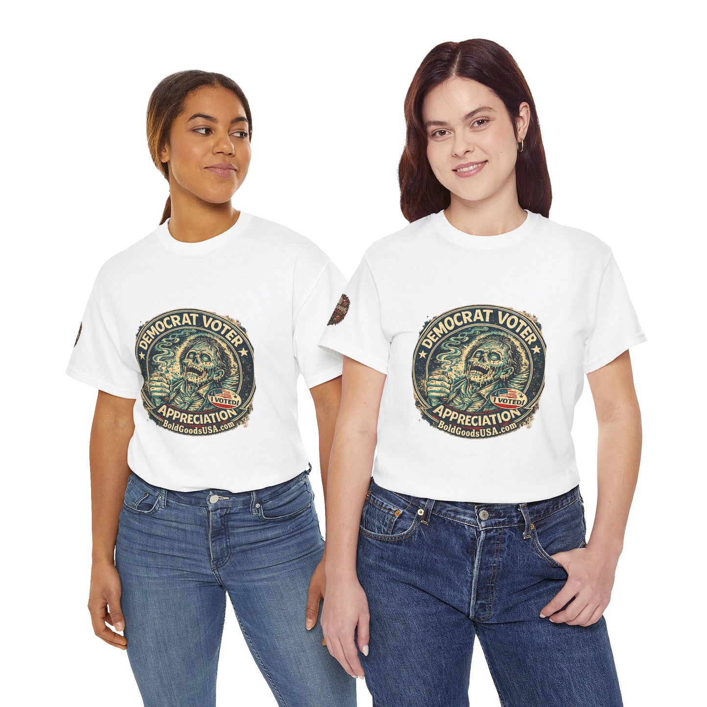 Democrat Voter Appreciation – Political Satire Graphic T-Shirt | Front Print + Sleeve Logo