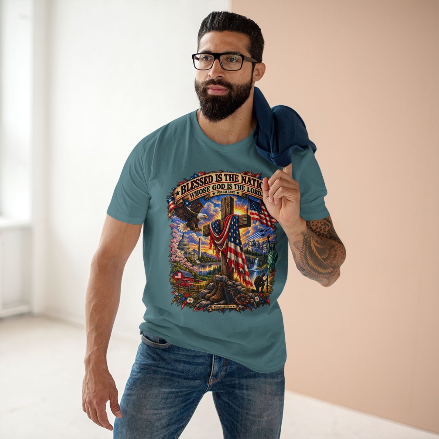 Blessed Is The Nation – Christian Patriotic Graphic T-Shirt | Front Print