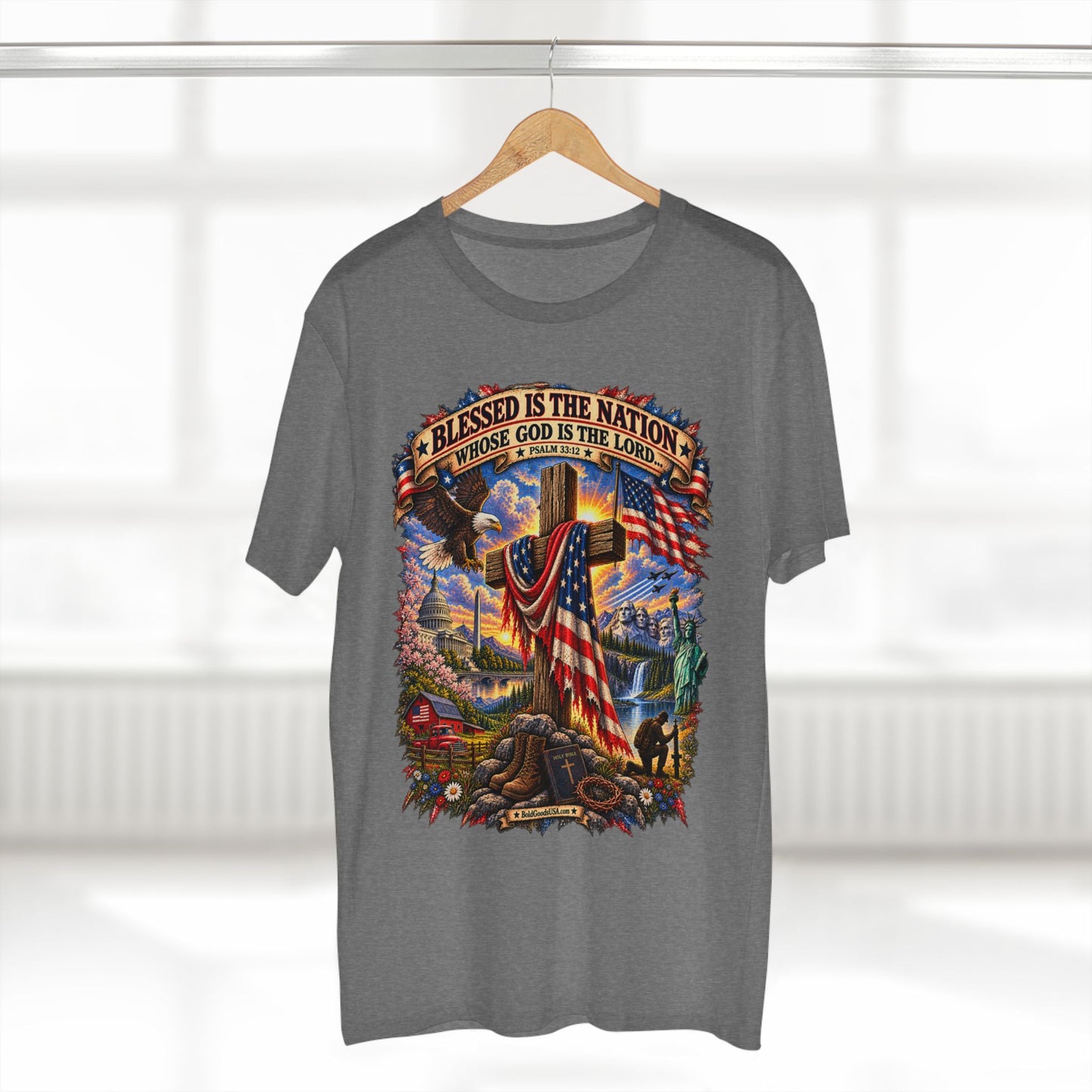Blessed Is The Nation – Christian Patriotic Graphic T-Shirt | Front Print