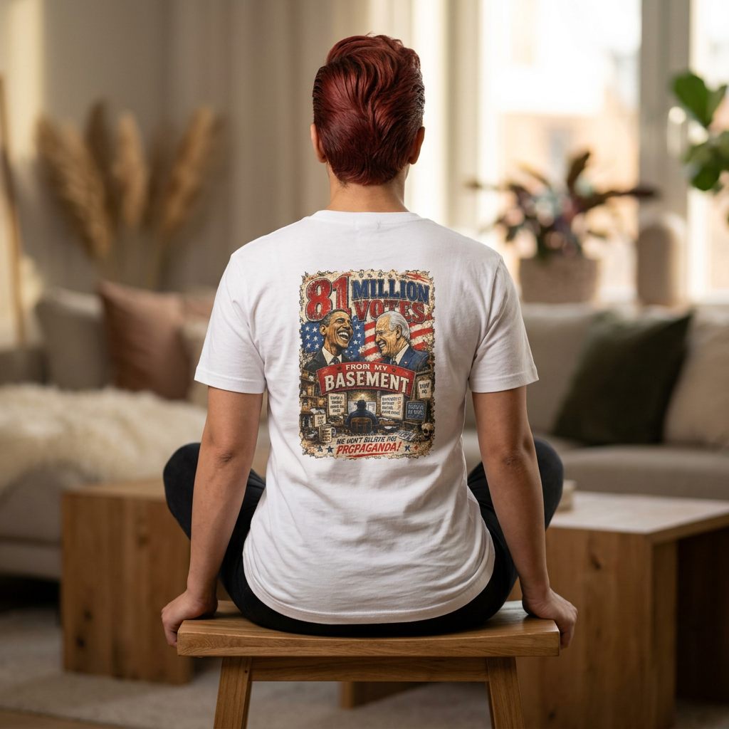 81 Million Votes From My Basement – Political Satire Graphic T-Shirt | Back Print + Chest Logo