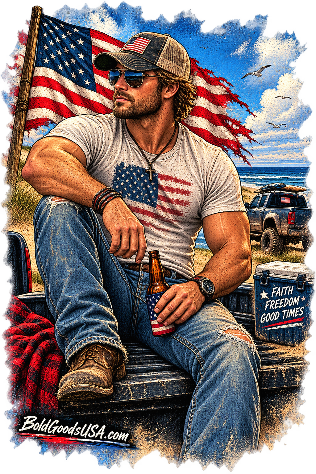 American Patriot Graphic T-Shirt | Front Print + Sleeve Logo