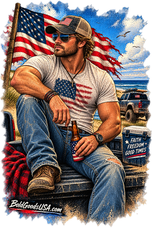 American Patriot Graphic T-Shirt | Front Print + Sleeve Logo