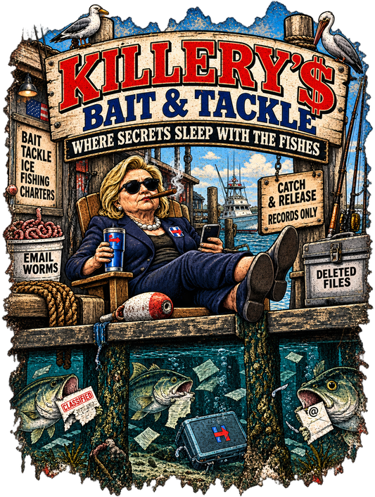 Killery Bait & Tackle – Political Satire Graphic T-Shirt | Back Print + Chest Logo