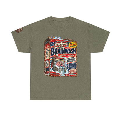 Brainwash Political Satire T-Shirt | Front Print + Sleeve Logo