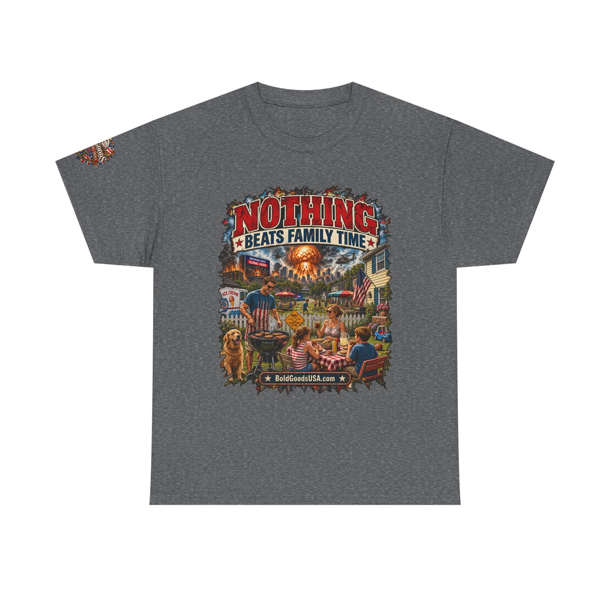 Nothing Beats Family Time – Front Print + Sleeve Logo T-Shirt