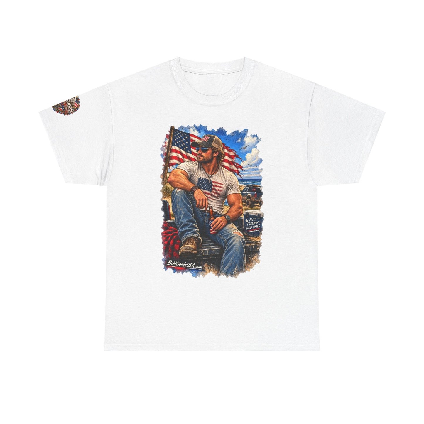 American Patriot Graphic T-Shirt | Front Print + Sleeve Logo