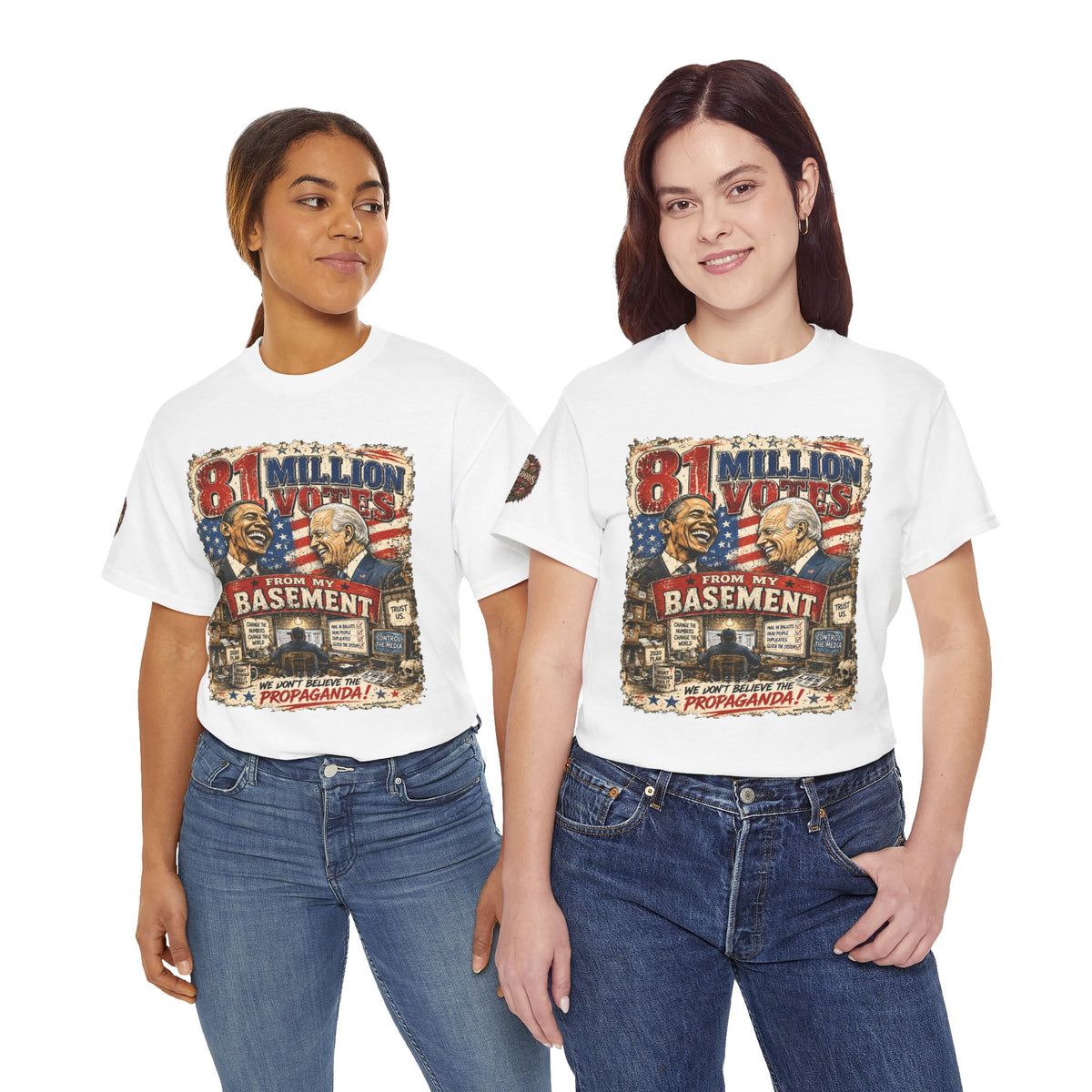 81 Million Votes - Political Satire Graphic T-Shirt | Front Print + Sleeve Logo