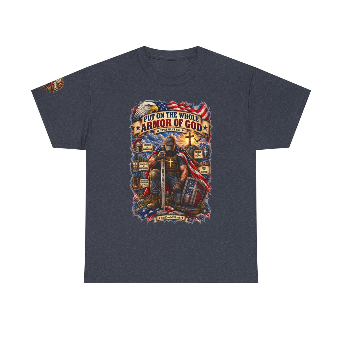 Armor of God – Christian Patriotic Graphic T-Shirt | Front Print + Sleeve Logo