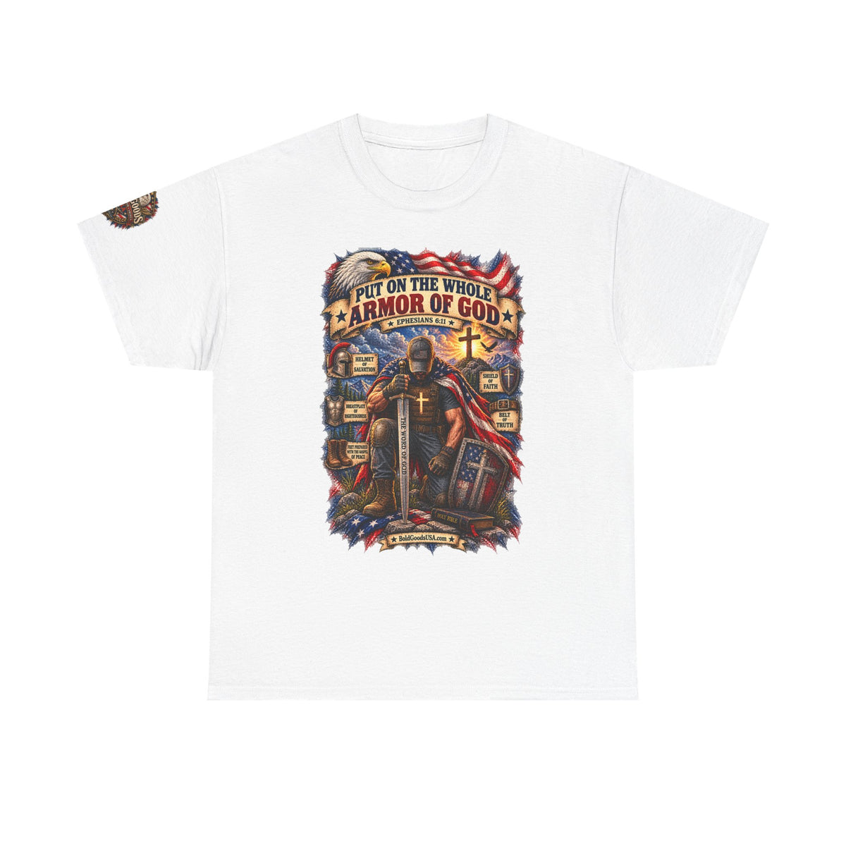 Armor of God – Christian Patriotic Graphic T-Shirt | Front Print + Sleeve Logo