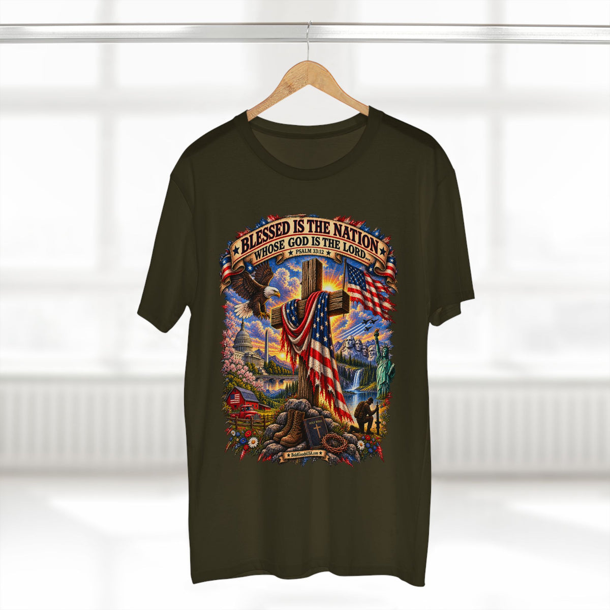 Blessed Is The Nation – Christian Patriotic Graphic T-Shirt | Front Print