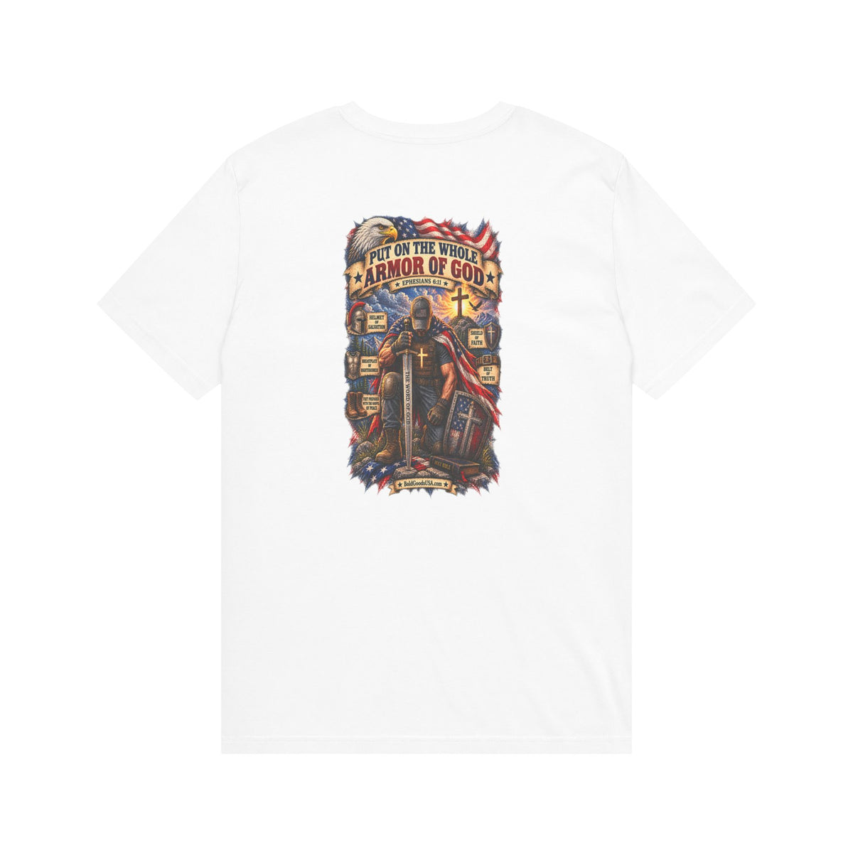 Armor of God – Christian Patriotic Graphic T-Shirt | Back Print + Chest Logo