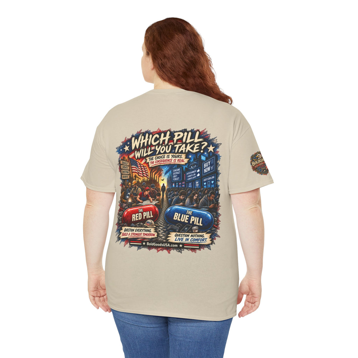 Blue or Red Pill - Graphic T-Shirt | Back Print + Sleeve Logo