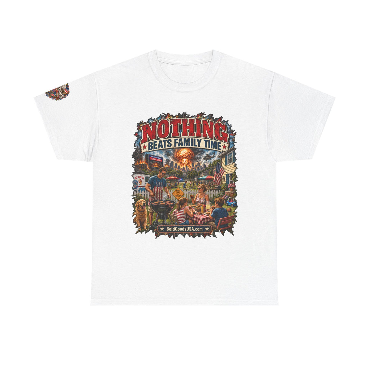 Nothing Beats Family Time – Front Print + Sleeve Logo T-Shirt